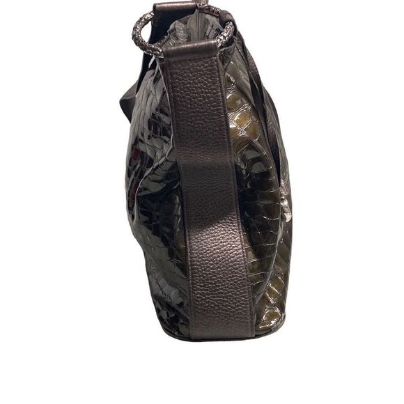 Brighton Women’s Embossed Croc Patent Shiny Leather Shoulder Bag Golden Brown - Picture 4 of 12